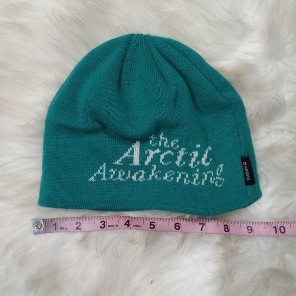 Vintage HURTIGRUTEN The Arctic Awakening Wool Blend Winter Beanie Hat Green - Picture 5 of 6